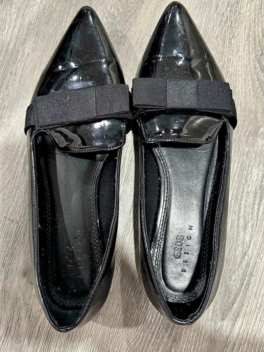ASOS DESIGN Black Pointed-Toe Bow Flats